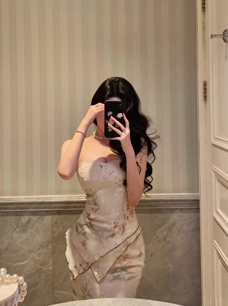 Vestido elegante de sirena sin tirantes, de dos piezas, con estampado floral, para fiesta de 18 cumpleaños, atuendos para 21 cumpleaños, ideas de vestidos de cumpleaños para mujeres DP609