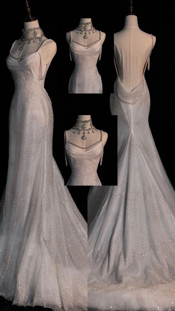 Impresionante vestido de fiesta blanco brillante de sirena con espalda descubierta, vestido de novia, vestido de fiesta, vestido formal DP606