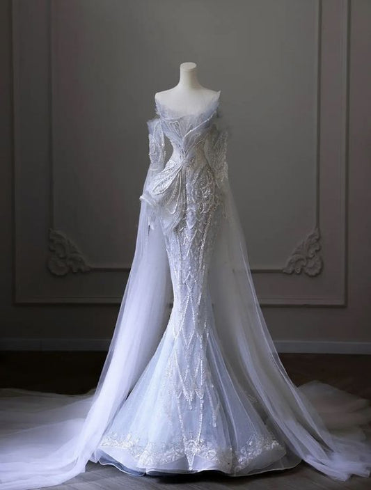 Vestido de novia vintage de tul con encaje y escote corazón, corte sirena, elegante, DP631