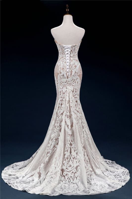 Vestido de novia vintage de tul con encaje y escote corazón, corte sirena, elegante, DP634