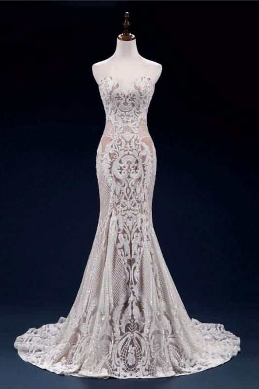 Vestido de novia vintage de tul con encaje y escote corazón, corte sirena, elegante, DP634