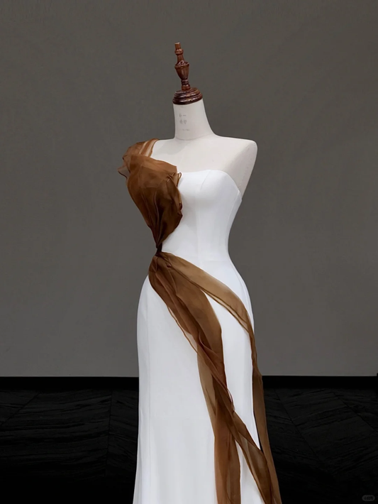 Vestido de novia de verano de satén blanco sin tirantes, corte sirena, estilo atemporal, DP637