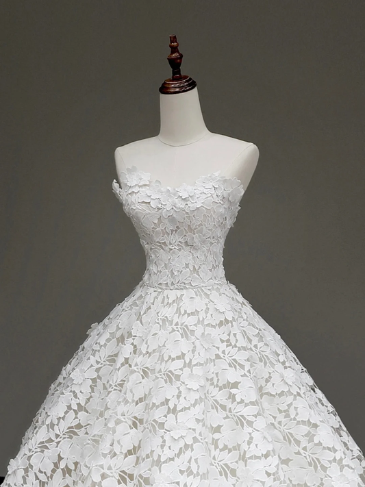 Vestido de novia único, vestido de fiesta sin tirantes, de encaje blanco, vestidos de novia DP643