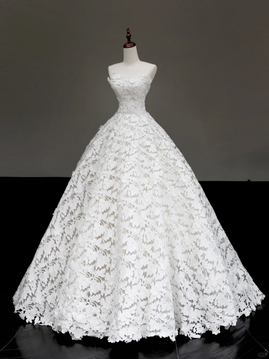Vestido de novia único, vestido de fiesta sin tirantes, de encaje blanco, vestidos de novia DP643