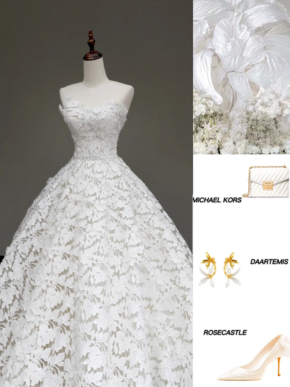 Vestido de novia único, vestido de fiesta sin tirantes, de encaje blanco, vestidos de novia DP653