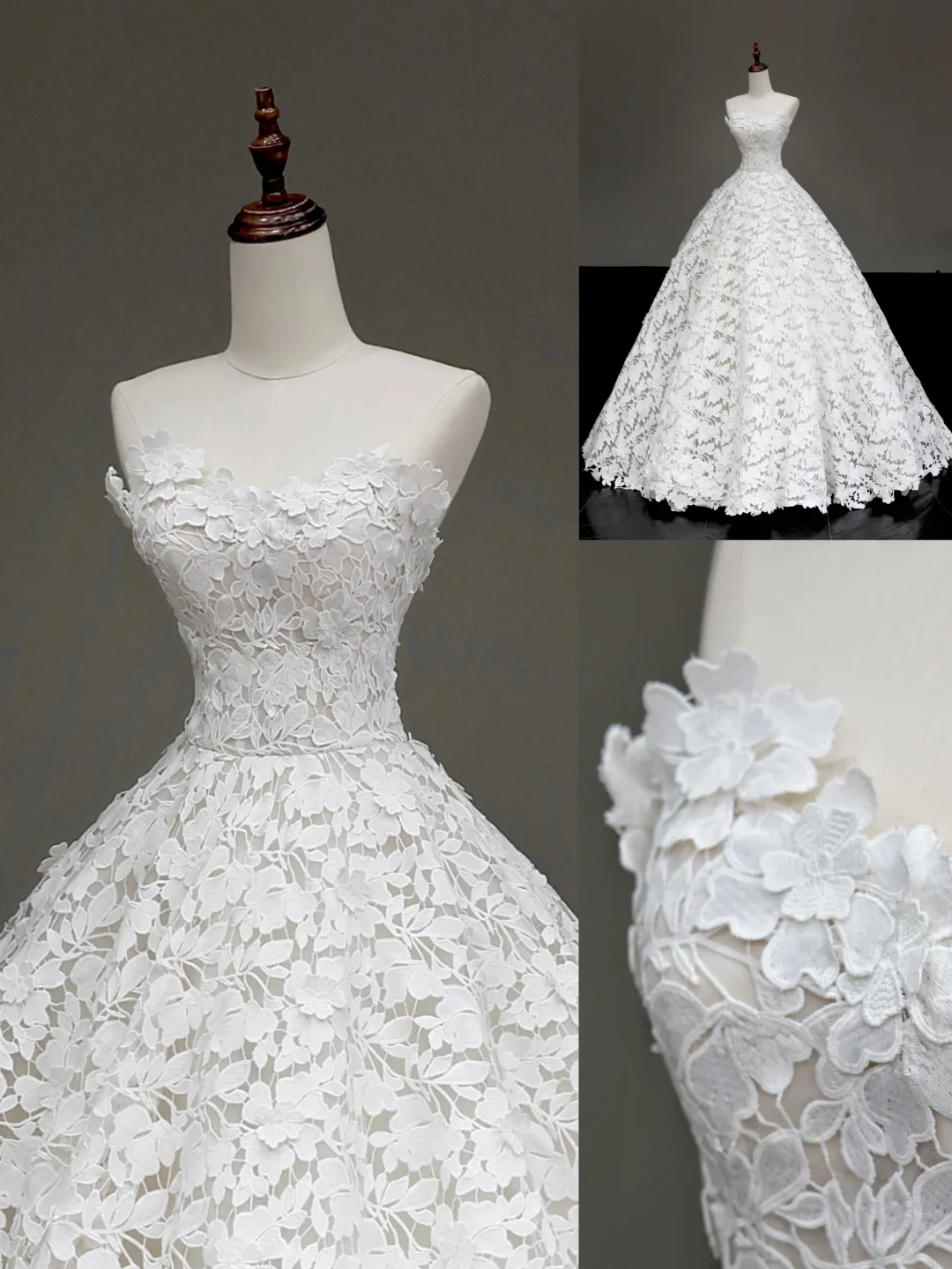 Vestido de novia único, vestido de fiesta sin tirantes, de encaje blanco, vestidos de novia DP653