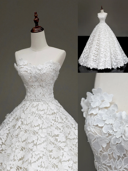Vestido de novia único, vestido de fiesta sin tirantes, de encaje blanco, vestidos de novia DP653