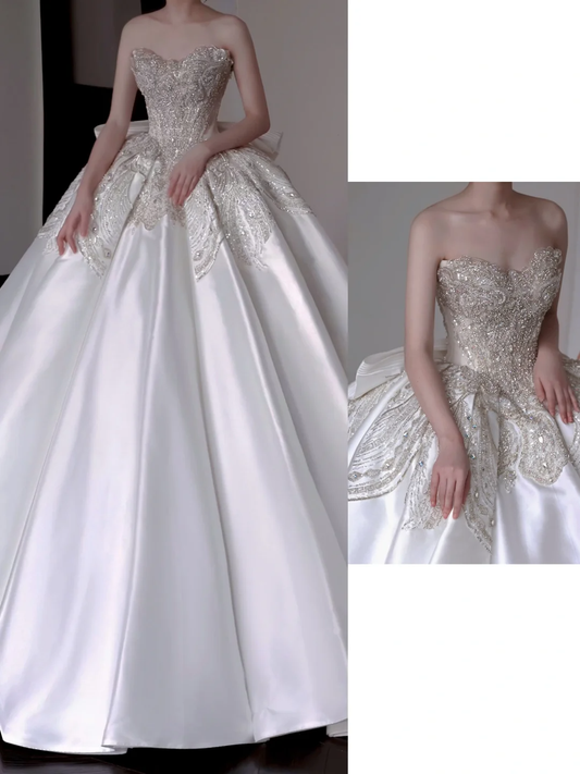 Vestido de novia único, vestido de fiesta, escote corazón, encaje blanco, vestidos de novia DP663