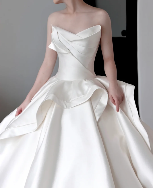 Vestido de novia único, vestido de fiesta, escote corazón, satén blanco, vestidos de novia DP666