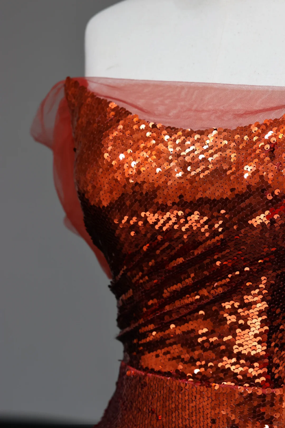 Gorgeous Mermaid Off The Shoulder Rust Red Sequin Long Prom Dresses Graduation Dresses DP674