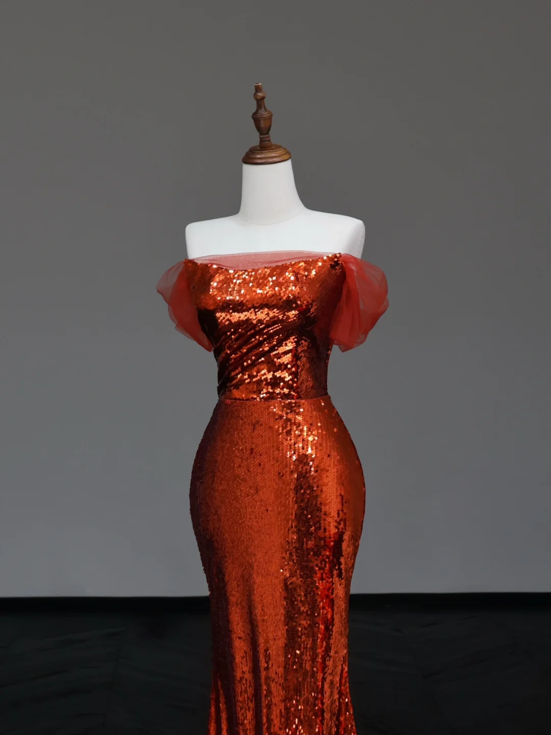 Gorgeous Mermaid Off The Shoulder Rust Red Sequin Long Prom Dresses Graduation Dresses DP674
