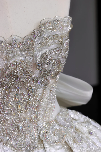 Vestido de novia único, vestido de fiesta, escote corazón, satén blanco, vestidos de novia DP675