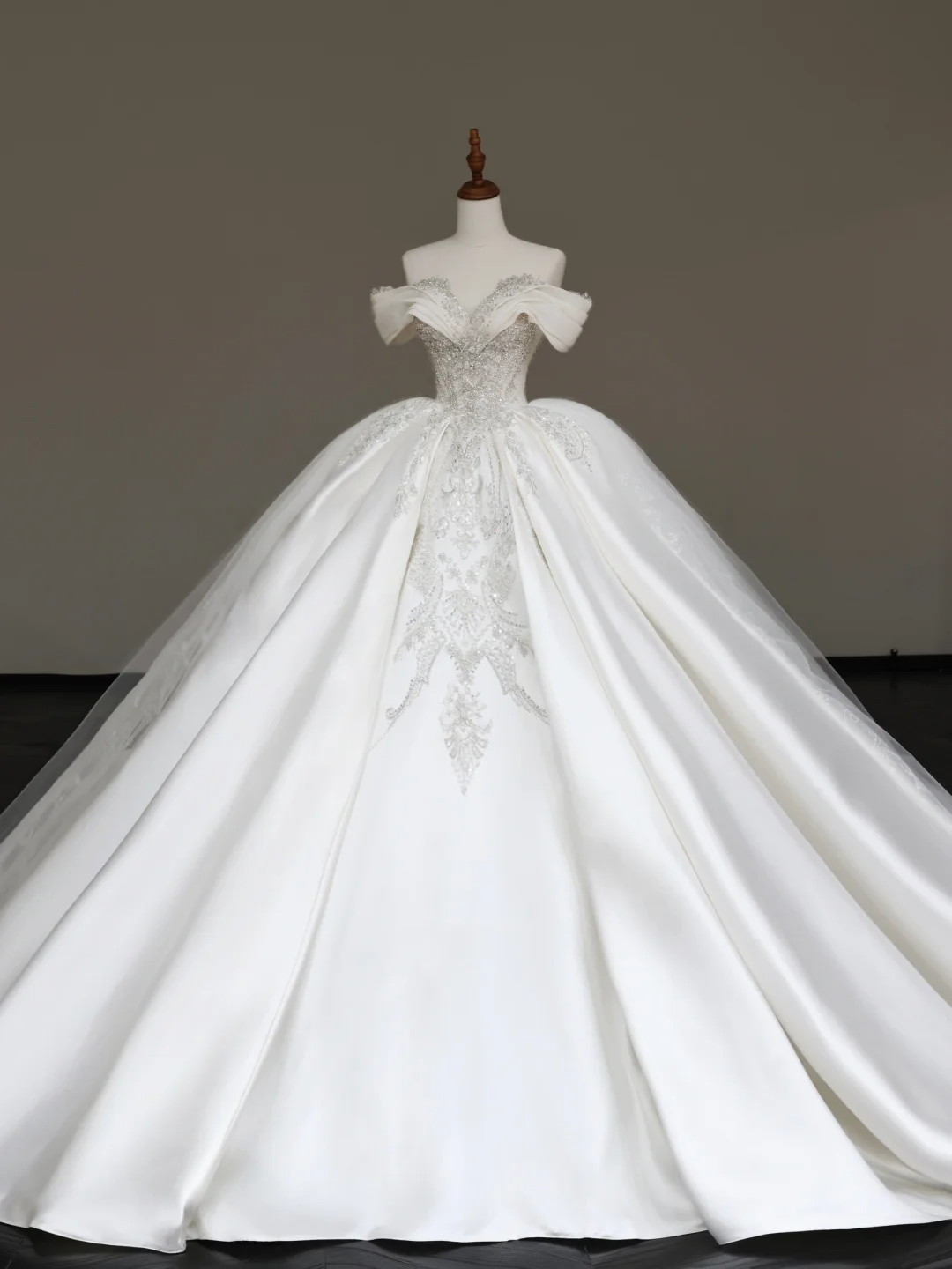 Vestido de novia elegante con hombros descubiertos, lentejuelas blancas, mangas cortas, DP681