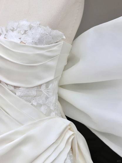 Vestido de novia único de sirena sin tirantes, de satén blanco, con un solo hombro, DP689