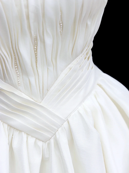 Vestido de novia único, corte A, escote redondo, sin mangas, satén blanco, DP696