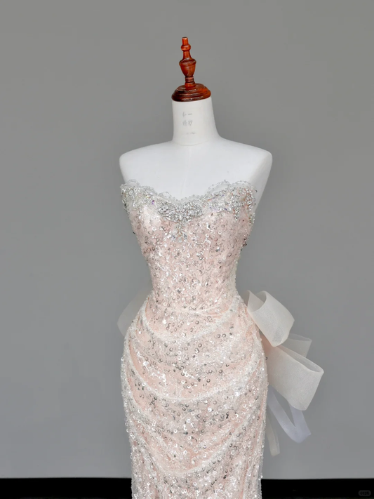 Gorgeous Mermaid Sweetheart Sequin Champagne Long Prom Dress Party Dress Graduation Dresses DP697