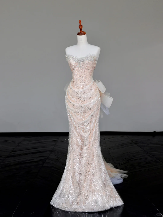 Gorgeous Mermaid Sweetheart Sequin Champagne Long Prom Dress Party Dress Graduation Dresses DP697