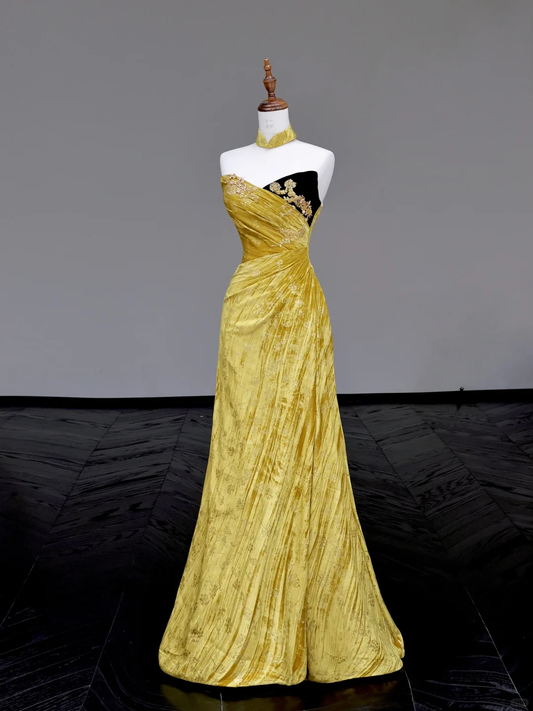 Gorgeous Mermaid Sweetheart Yellow Satin Long Prom Dress Party Dress Graduation Dresses DP709