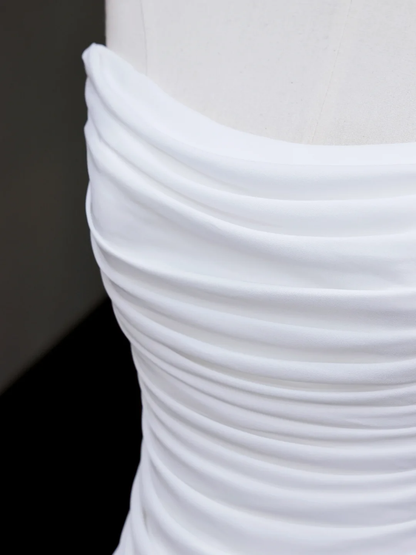 Vestido de novia único de corte sirena sin tirantes de gasa blanca DP703