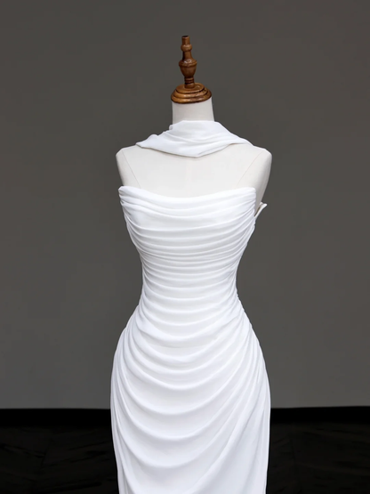 Vestido de novia único de corte sirena sin tirantes de gasa blanca DP703