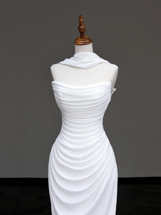 Vestido de novia único de corte sirena sin tirantes de gasa blanca DP703
