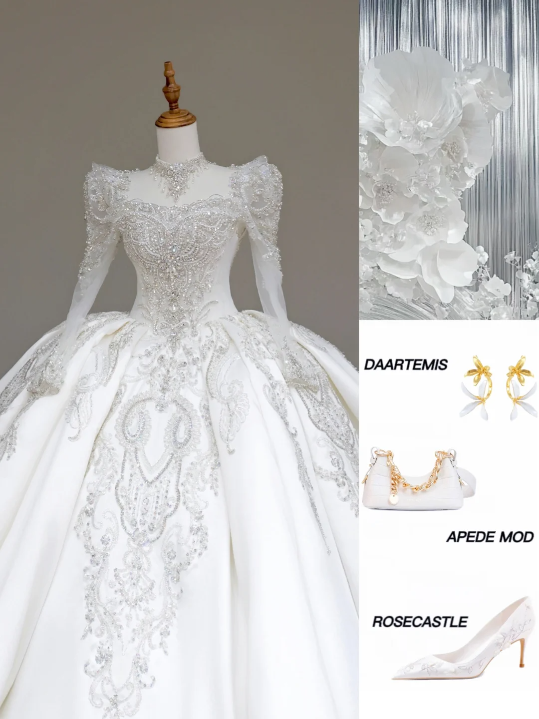 Vestido de novia único, corte corazón, mangas largas, lentejuelas blancas, DP706