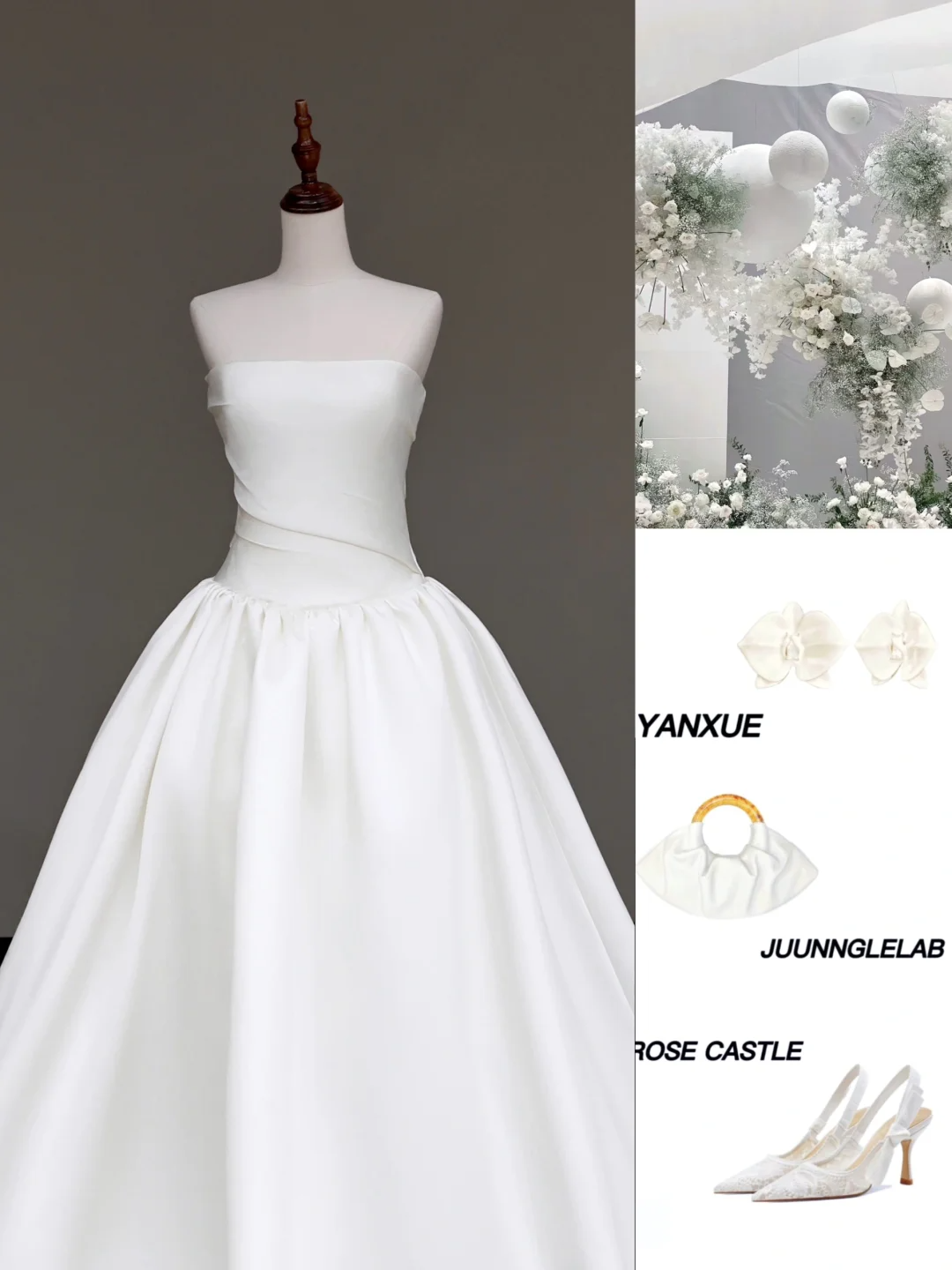 Vestido de novia único, sin tirantes, de satén blanco, DP707