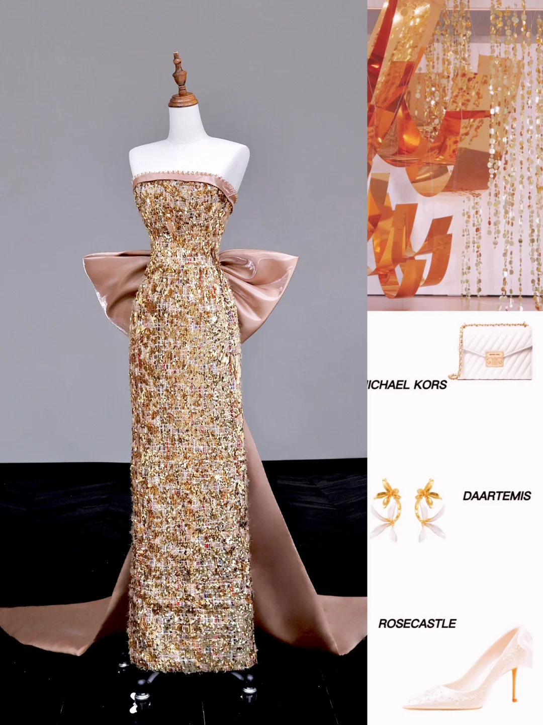 Gorgeous Sheath Strapless Sequin Gold Long Prom Dress Party Dress Graduation Dresses DP712