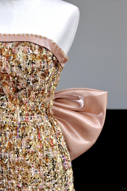 Gorgeous Sheath Strapless Sequin Gold Long Prom Dress Party Dress Graduation Dresses DP712