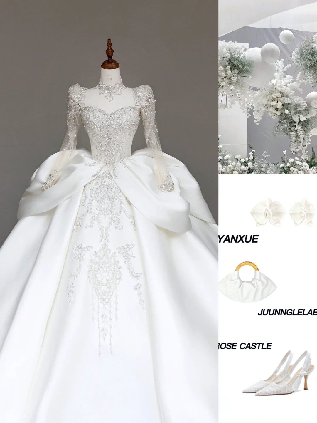 Vestido de novia único, corte corazón, mangas largas, lentejuelas blancas, DP714