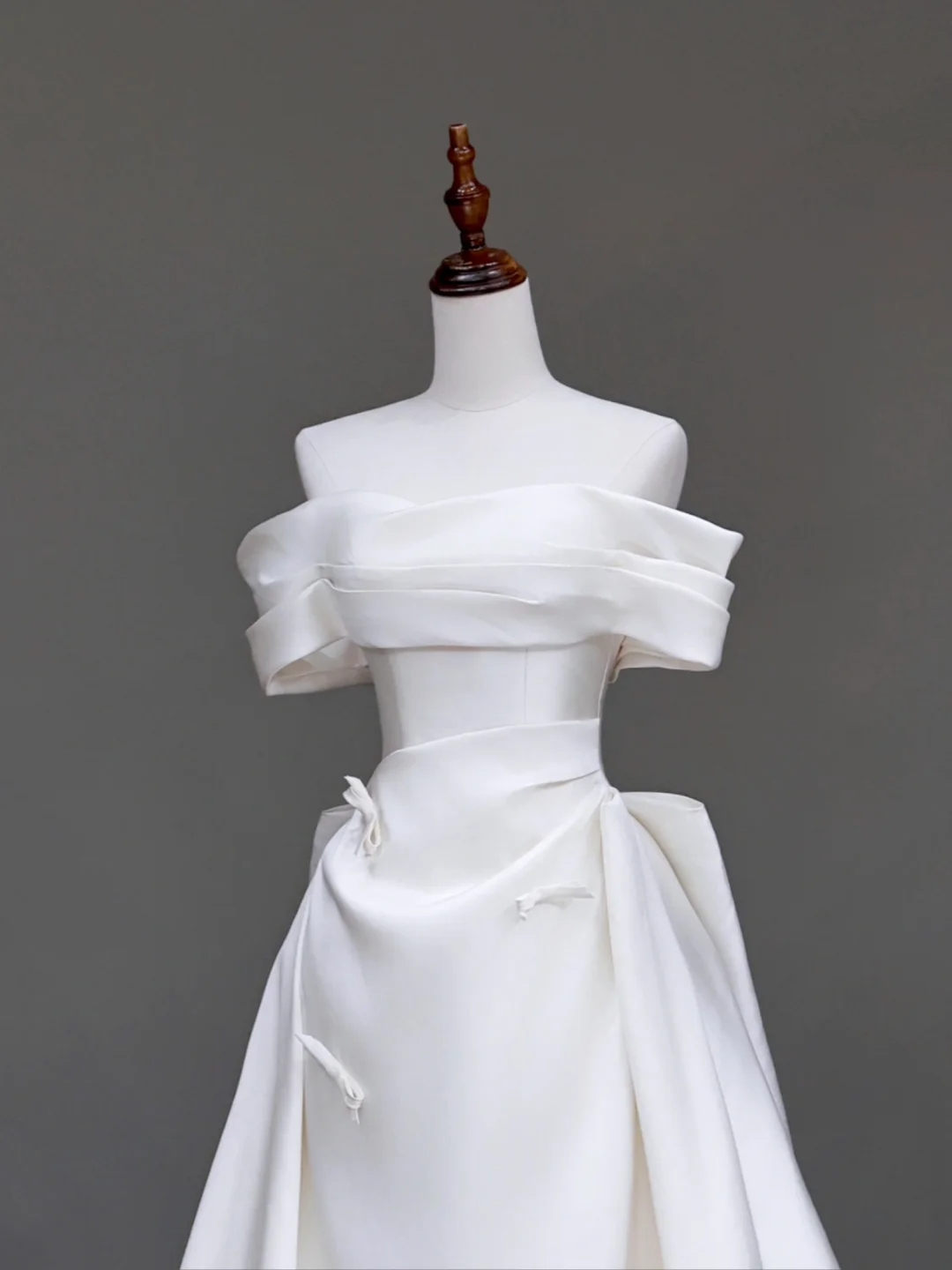 Vestido de novia único, vestido de fiesta con hombros descubiertos, satén blanco, vestidos de novia DP715