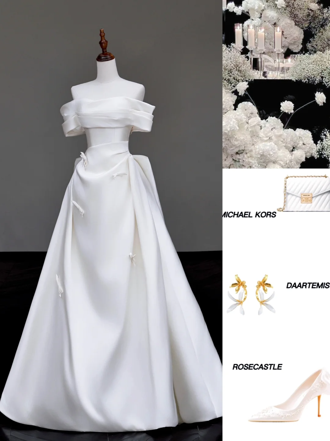 Vestido de novia único, vestido de fiesta con hombros descubiertos, satén blanco, vestidos de novia DP715