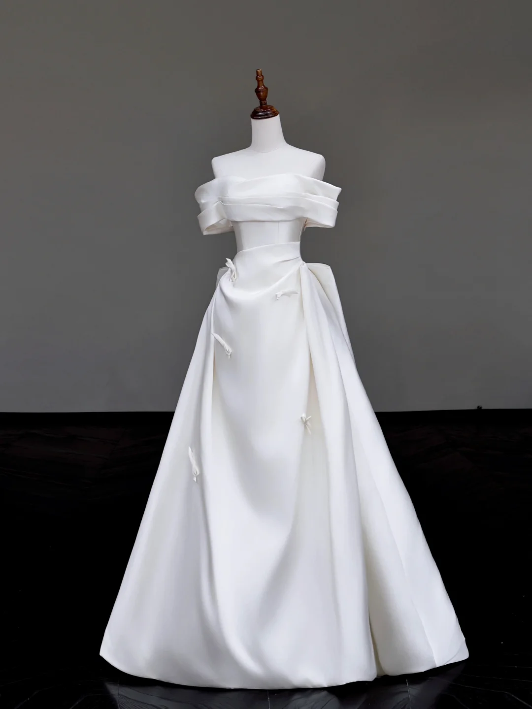 Vestido de novia único, vestido de fiesta con hombros descubiertos, satén blanco, vestidos de novia DP715