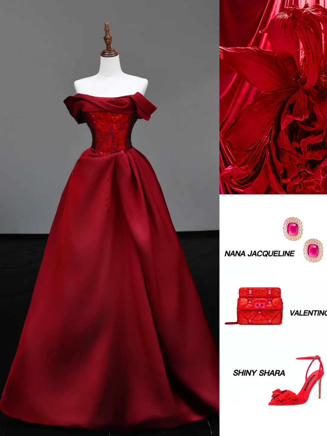 Hermoso vestido de fiesta largo de satén burdeos con hombros descubiertos, vestidos de graduación DP716