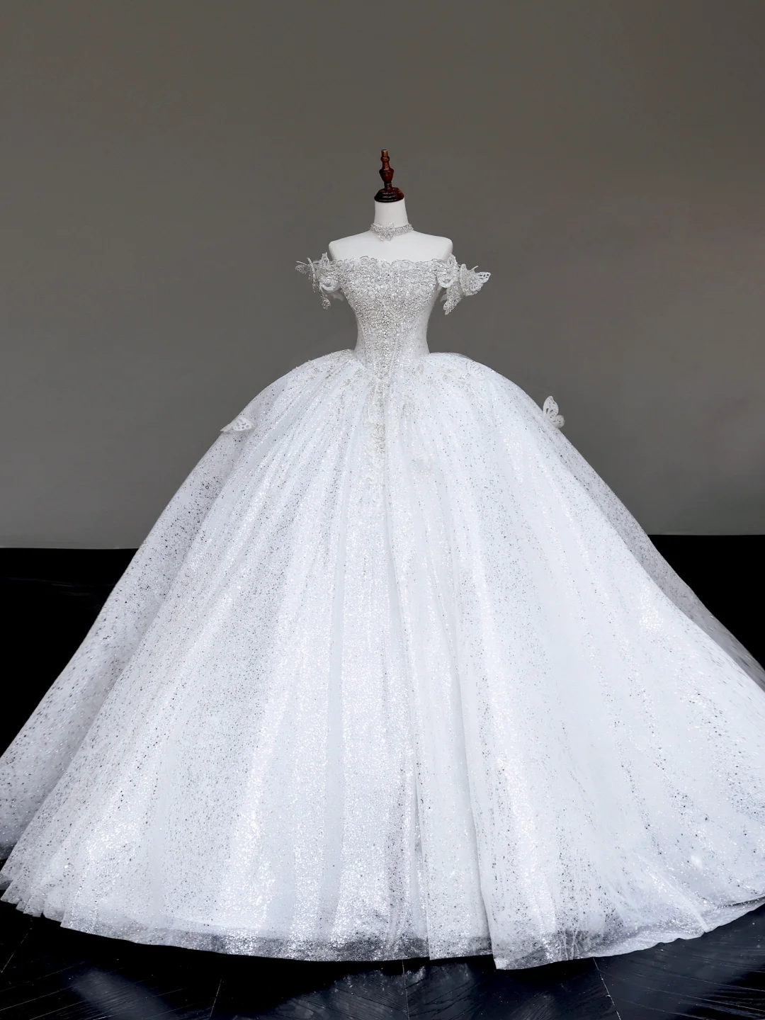 Vestido de novia único, vestido de fiesta con hombros descubiertos y lentejuelas blancas, vestidos de novia DP719
