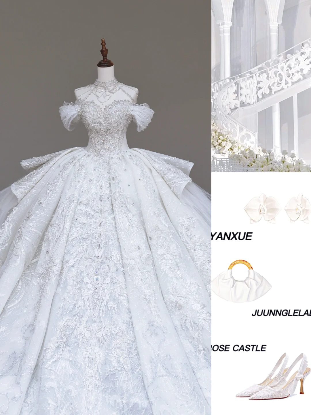 Vestido de novia único, vestido de fiesta, escote alto, lentejuelas blancas, vestidos de novia DP720