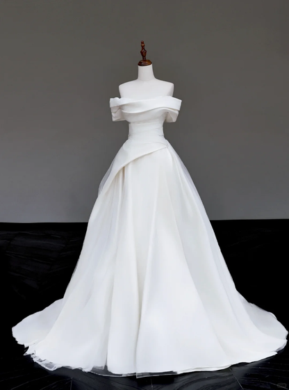 Vestido de novia único, vestido de fiesta con hombros descubiertos, satén blanco, vestidos de novia DP723