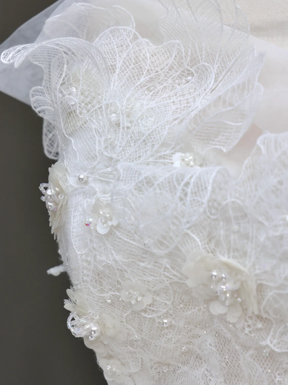 Vestido de novia único, sin tirantes, de satén blanco, con cuentas, DP787