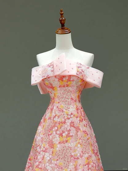 Hermoso vestido de fiesta largo con lentejuelas y hombros descubiertos, vestido de fiesta, vestidos de graduación DP795