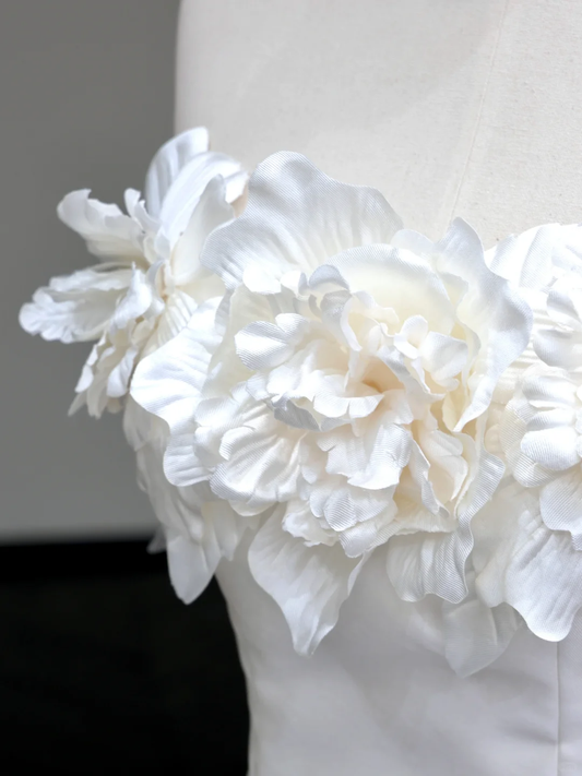 Vestido de novia único, corte A, sin tirantes, de satén blanco, estilo minimalista, DP796