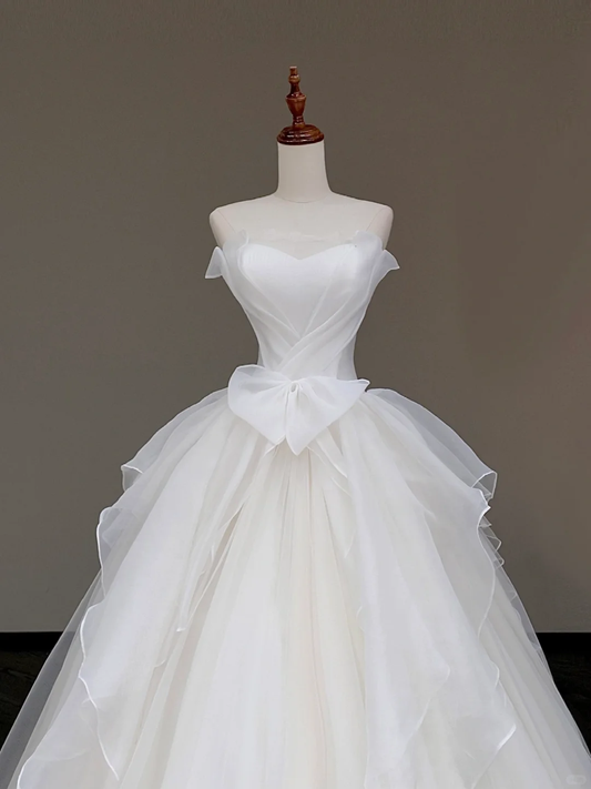 Vestido de novia único, vestido de fiesta sin tirantes de tul blanco, vestidos de novia minimalistas DP798