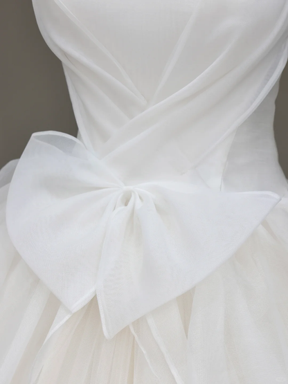 Vestido de novia único, vestido de fiesta sin tirantes de tul blanco, vestidos de novia minimalistas DP798
