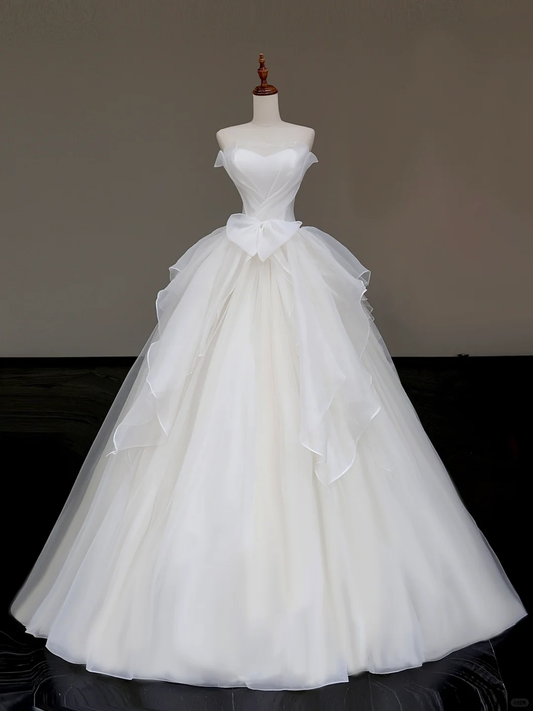 Vestido de novia único, vestido de fiesta sin tirantes de tul blanco, vestidos de novia minimalistas DP798