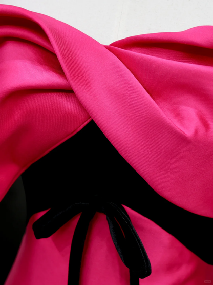 Hermoso vestido de fiesta largo de satén rosa intenso con hombros descubiertos, vestido de fiesta, vestidos de graduación DP799