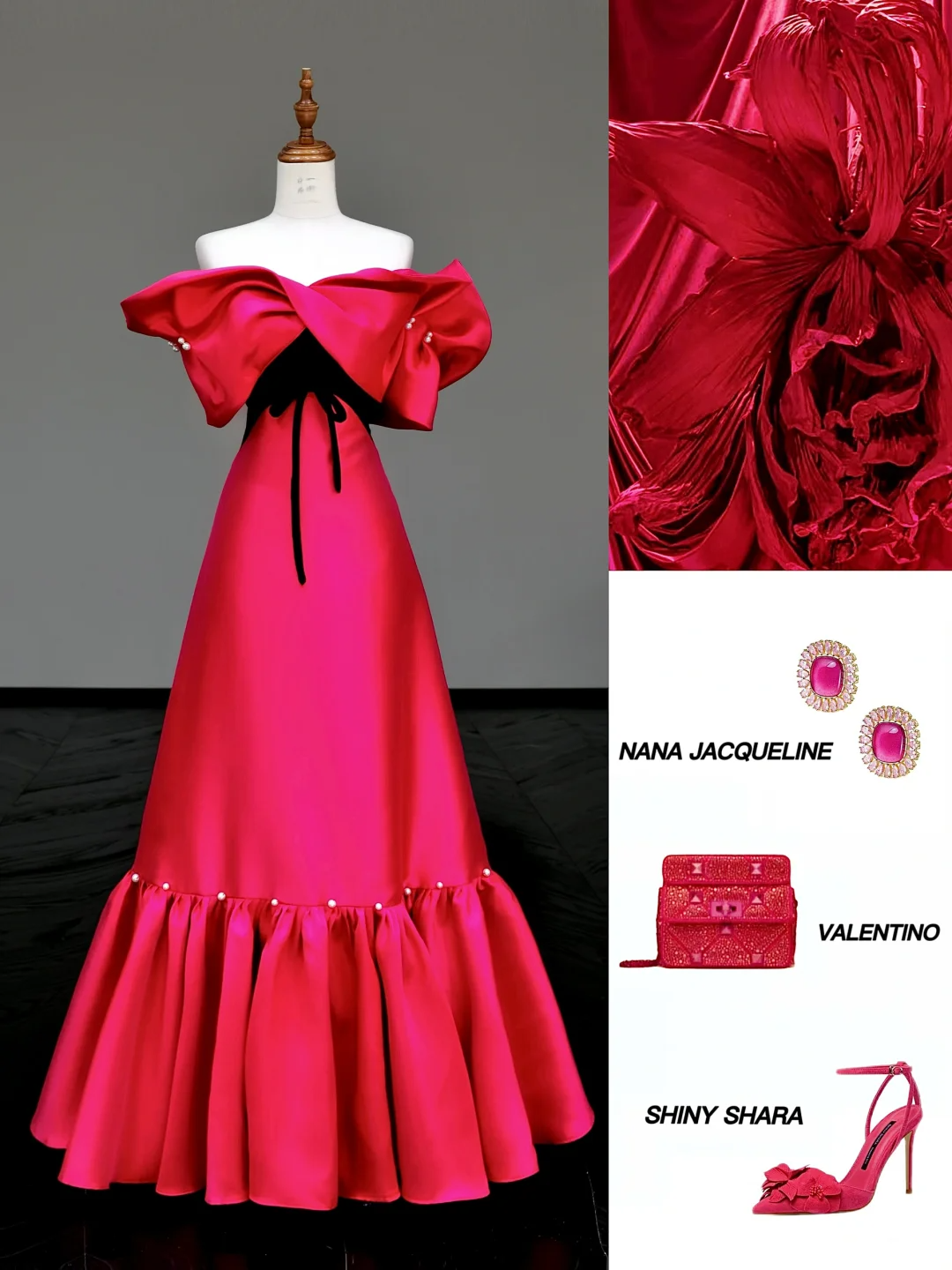 Hermoso vestido de fiesta largo de satén rosa intenso con hombros descubiertos, vestido de fiesta, vestidos de graduación DP799