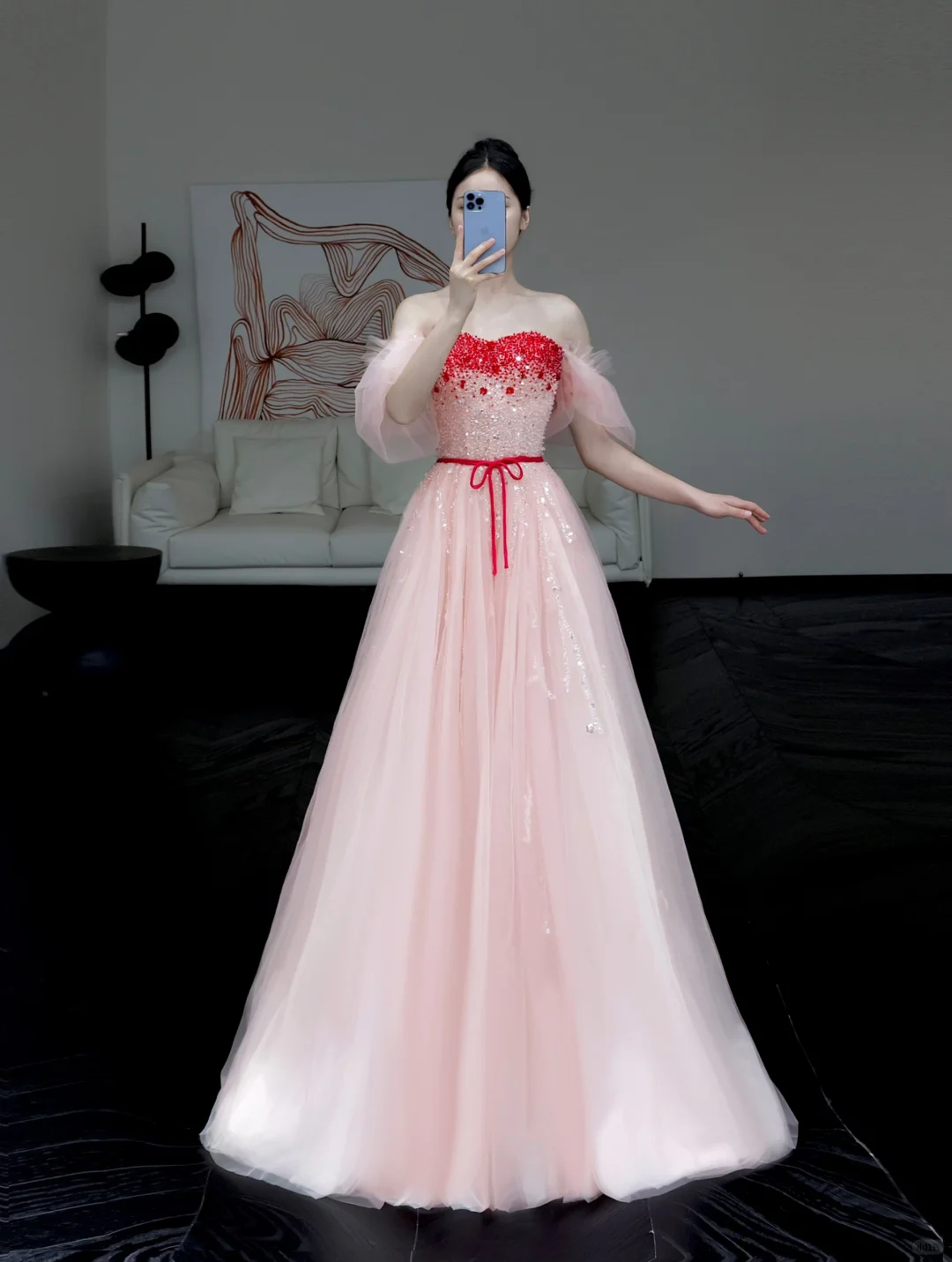Hermoso vestido de fiesta largo de tul rosa con hombros descubiertos y corte A, vestido de fiesta, vestidos de graduación DP810