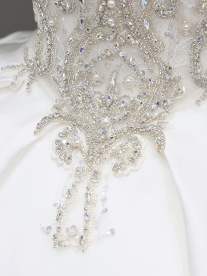 Vestido de novia princesa, corte corazón, mangas largas, lentejuelas blancas, DP813