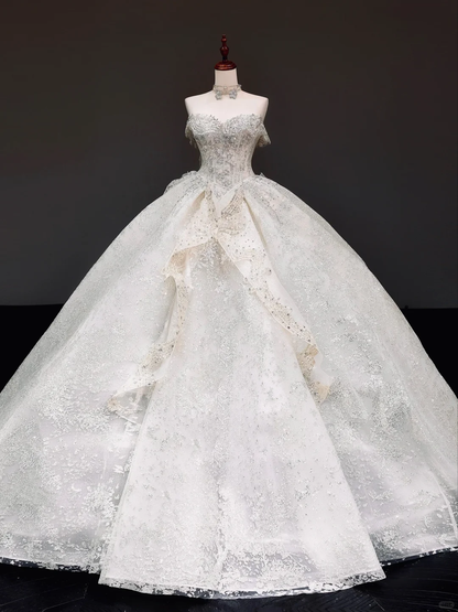 Vestido de novia princesa, vestido de baile, escote corazón, lentejuelas blancas, vestidos de novia DP815
