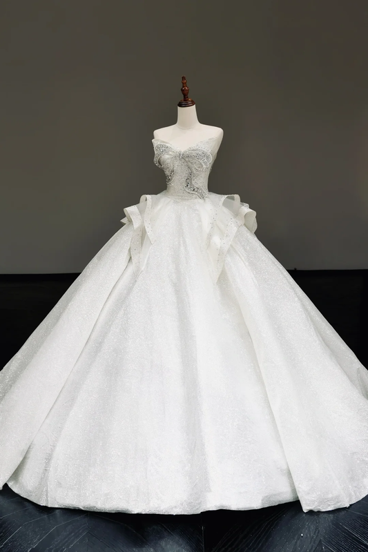Vestido de novia princesa, vestido de baile, escote corazón, lentejuelas blancas, vestidos de novia con lazo, DP816