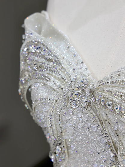 Vestido de novia princesa, vestido de baile, escote corazón, lentejuelas blancas, vestidos de novia con lazo, DP816